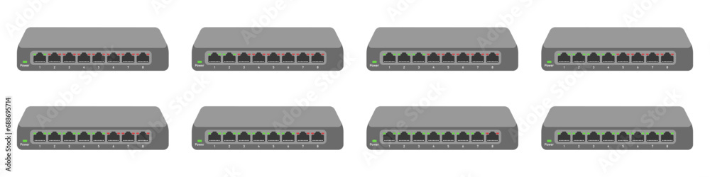 Poster network switch vector icon set. set of icons of switches with indication vector. internet icon. netw