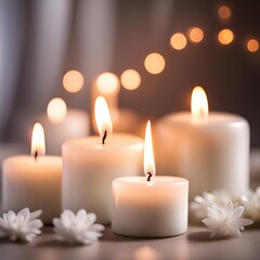 Fototapeta na wymiar White candles romantic background 