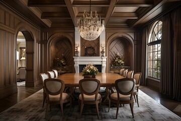 Elegant Wooden Dining Room, interior, design, accents, stylish
