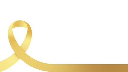 Realistic golden ribbon animation with copy space text area for childhood cancer awareness symbol on alpha channel transparent background