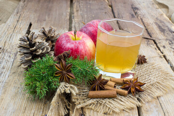 Apple juice, fresh apples, cinnamon sticks and anise stars