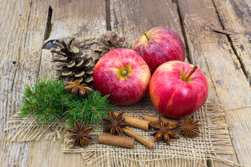 fresh apples, cinnamon sticks and star anise spices