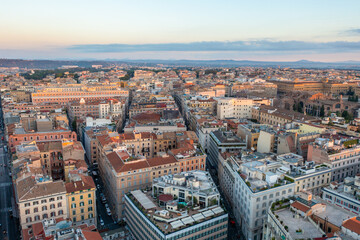 Obraz premium Aerial View of Rome Italy Looking North as the Sun Rises