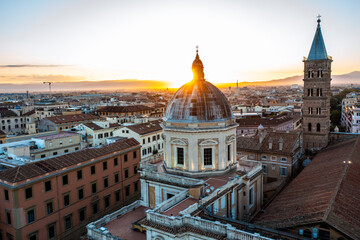 
Aerial View of the Basilica Papale di Santa Maria Maggiore at Sunrise in Rome Italy - obrazy, fototapety, plakaty