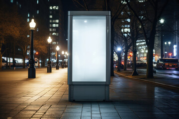 Blank White Vertical Advertising Billboard on Sidewalk - A Captivating Canvas for Promotions.