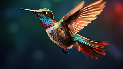 Nature's Palette, Colorful Hummingbird in Vibrant Surroundings - A Symphony of Hues in Flight.