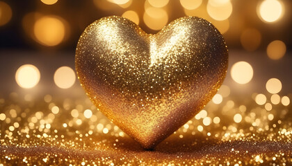 Fototapeta premium Gold heart glitter on bokeh glitter light backdrop
