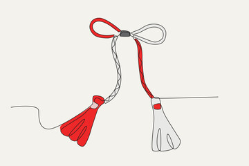 Color illustration of a ribbon Martisor. Martisor one-line drawing
