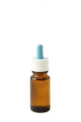 White plastic nasal spray bottle isolated on white background. Runny nose, colds.