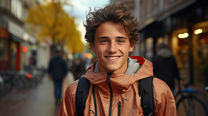 Fototapeta premium Teen Cyclist with City Bike. Concept of Urban Adventure, Healthy Lifestyle, and Youthful Exploration