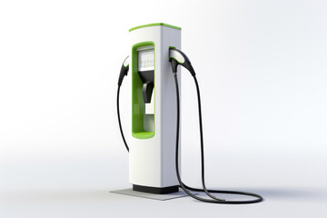 Electric vehicle charging station on white background