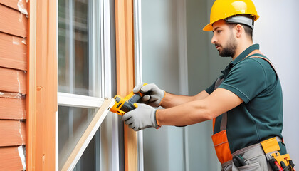 Image of a handyman worker assembling and improving the thermal insulation of a house.