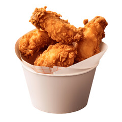 Fried chicken in paper bucket isolated on transparent background