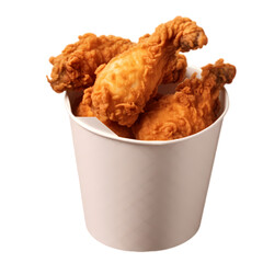 Fried chicken in paper bucket isolated on transparent background