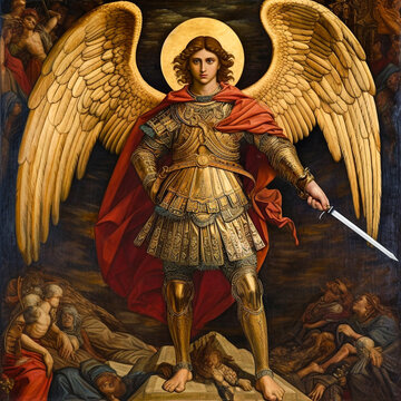 the depiction of St Michael the Archangel in Byzantine art . AI generative.