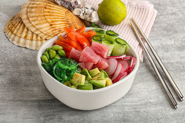 Hawaiian cuisine - poke with tuna and rice