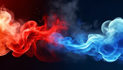 blue vs red smoke effect black vector background abstract neon flame cloud with dust cold versus...