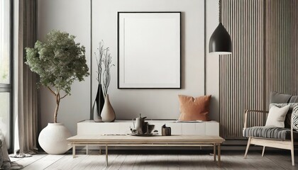 mock up posters frame on wall in modern interior background living room