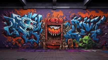 Fotobehang wall with graffiti © neirfy