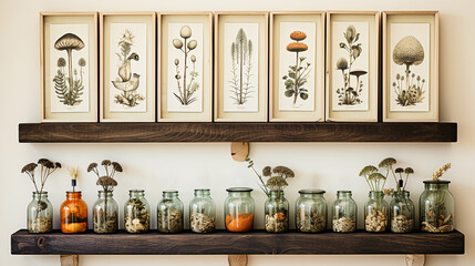 Historic herbarium with drawings of plants from the 19th century. AI generativ.