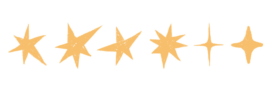 Naklejki Doodle star icon set, vector hand drawn abstract shapes, sketch grunge scribble cute celestial print. Texture crayon childish sketch cartoon funny geometric object kit. Doodle star marker illustration