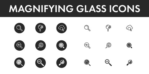 Magnifying Glass icons set vector design.
