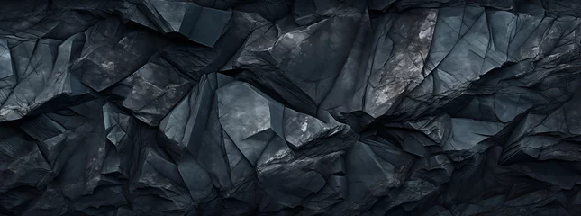 Foto op Aluminium A dark blue rock face, surface background with jagged edges and crevices.  © Andrey