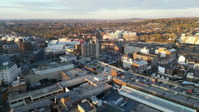 Time Lapse High Angle View of Central Luton City and Buildings During sunset over England United Kingdom.