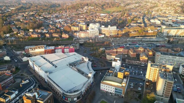 Time Lapse High Angle View of Central Luton City and Buildings During sunset over England United Kingdom.