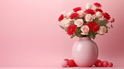floral in vase on pink space background