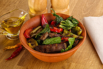 Salad with grilled beef steak