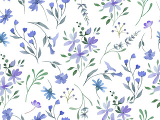 Watercolor seamless pattern. Hand drawn floral illustration isolated on white background. Vector EPS.