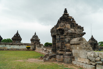 Fototapeta premium Plaosan Temple, a Buddhist temple that still stands strong with a majestic and clean stone building, is a historic place and also an amazing tourist destination.
