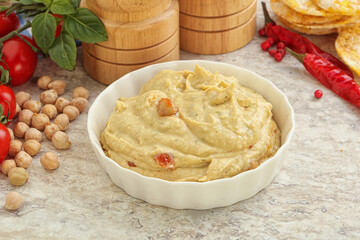 Natural organic chickpea hummus with olive oil