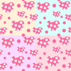 seamless pattern with hearts polka dot texture on colorful pastel background 