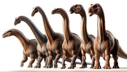 Anatomical illustration Approximative of Group of Big dinosaurs. Illustration of long neck sauropod dinosaurs family  isolated on a white background. Generative Ai. - obrazy, fototapety, plakaty