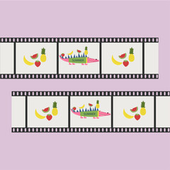 Flat Design Illustration with Summer Crocodile  at Film Roll