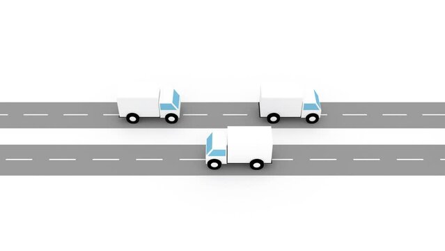Trucks deliver goods and move along the track 