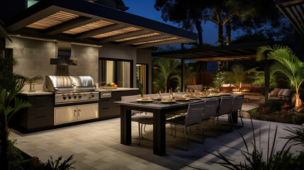 Obraz premium Smart Home's outdoor kitchen with automated BBQ grills