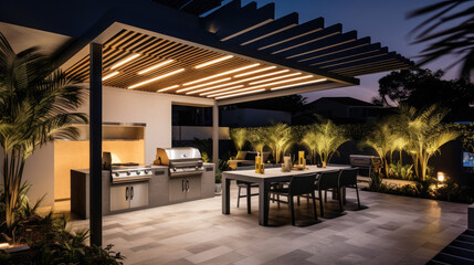 Fototapeta premium Outdoor kitchen and dining area automated BBQ grills