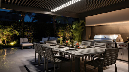 Fototapeta premium Outdoor kitchen with automated BBQ grills in Smart Home