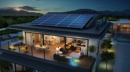 Smart Home's renewable energy source with monitoring - obrazy, fototapety, plakaty