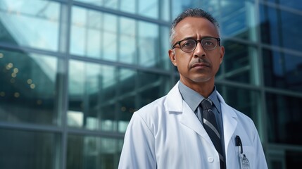 Fototapeta premium Portrait of a doctor in front of the hospital