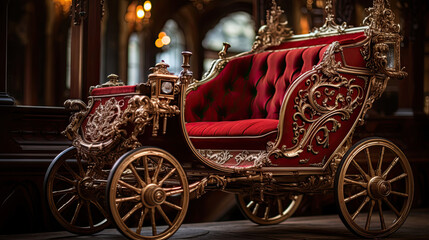 Vintage Luxury Carriage Intricate Woodwork Velvet Upholstery Ornate Details Classic Elegance Timeless Beauty