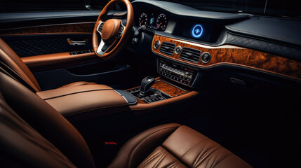 Opulent Car Interior Handcrafted Leather Fine Wood Veneers Cutting-Edge Technology