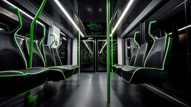 Modern Electric Bus Interior Sustainable Materials Ergonomic Seating Integrated Charging Stations
