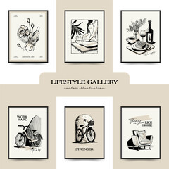 Fototapeta na wymiar Modern Art Aesthetic influencer lifestyle Poster. Matisse Abstract Set, Aesthetic Modern, feminine, Boho Decor, Minimalist, Illustration, Poster, Postcard. Aesthetic minimalist design.