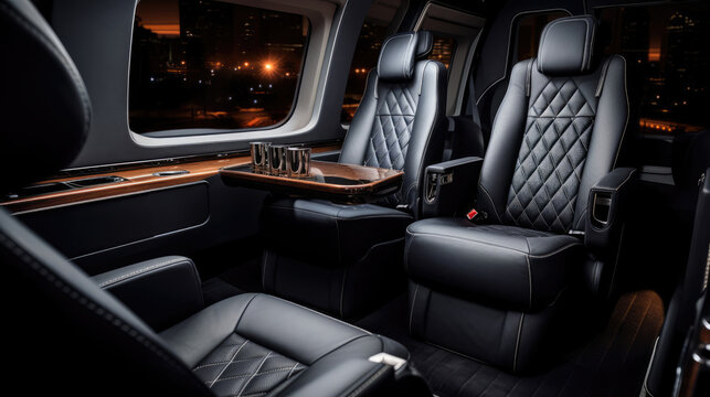 High-End Helicopter Cabin Custom Leather Seats Advanced Avionics Impeccable Design