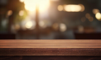 Wooden table or surface with blurred interior background