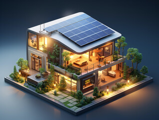 Future solar power high-tech villa house model illustration